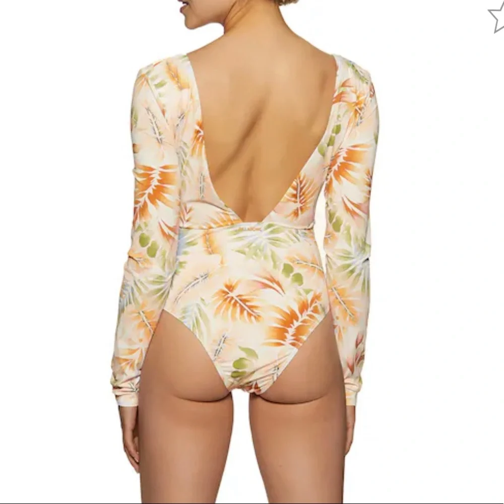 NWT Billabong island calling body’s one piece swimsuit. Size L. Beige floral - Picture 3 of 9
